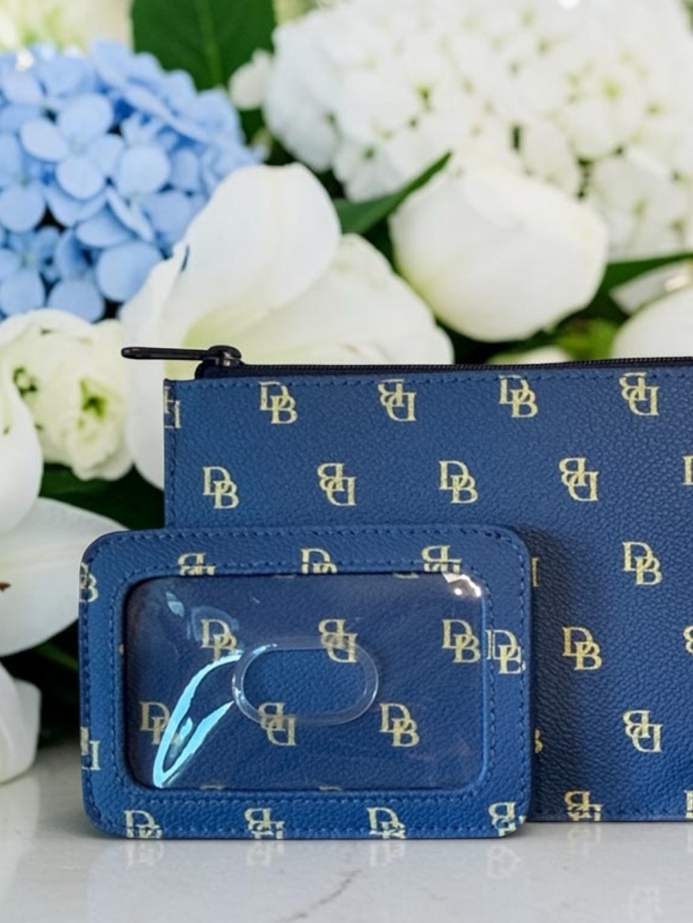 DOONEY & BOURKE signature DB monogram, cornflower blue wristlet,& ID card holder - Picture 6 of 13